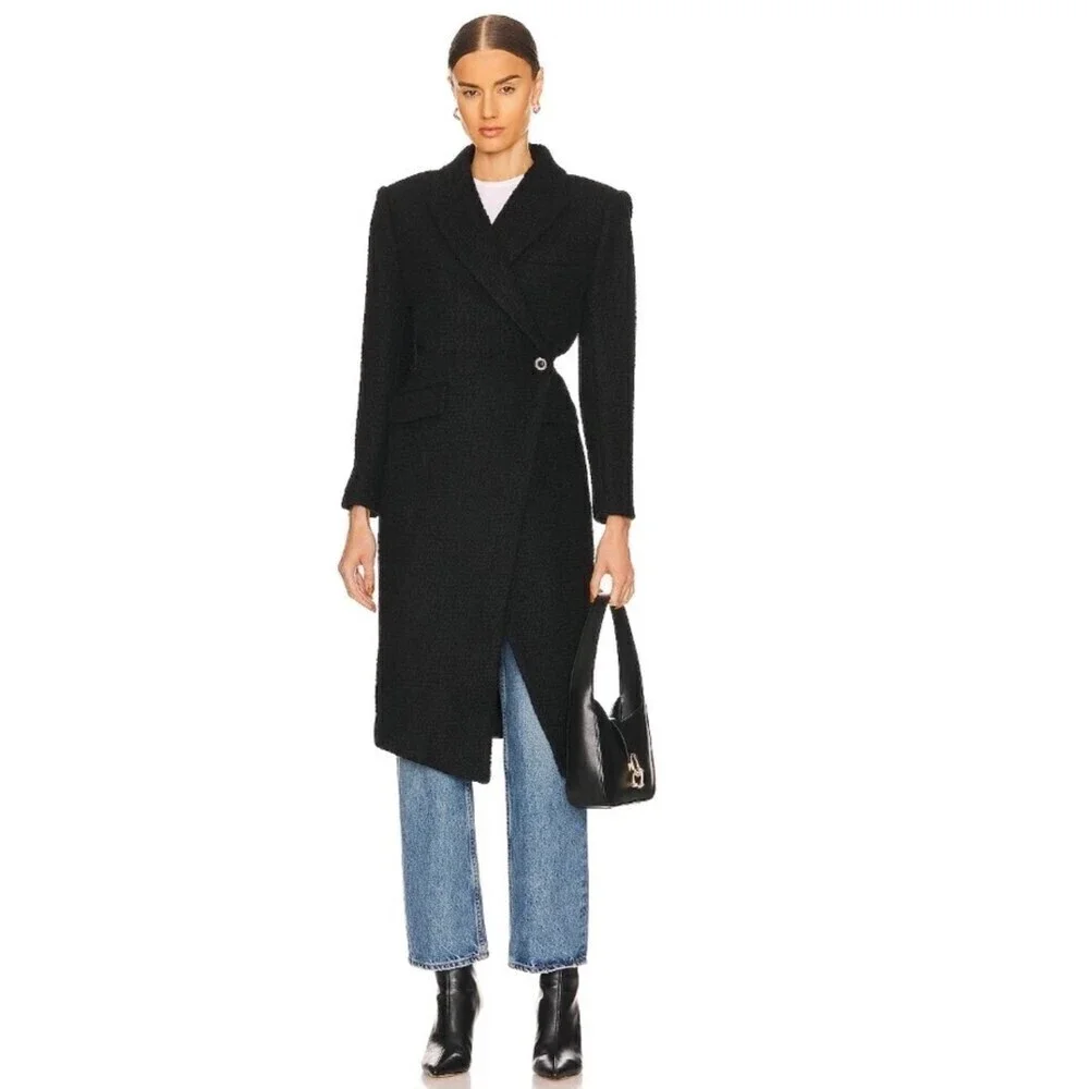 NEW L'Academie Boucle Wool Micha Long Coat Black Tailored Old Money Minimal XS - Picture 1 of 15